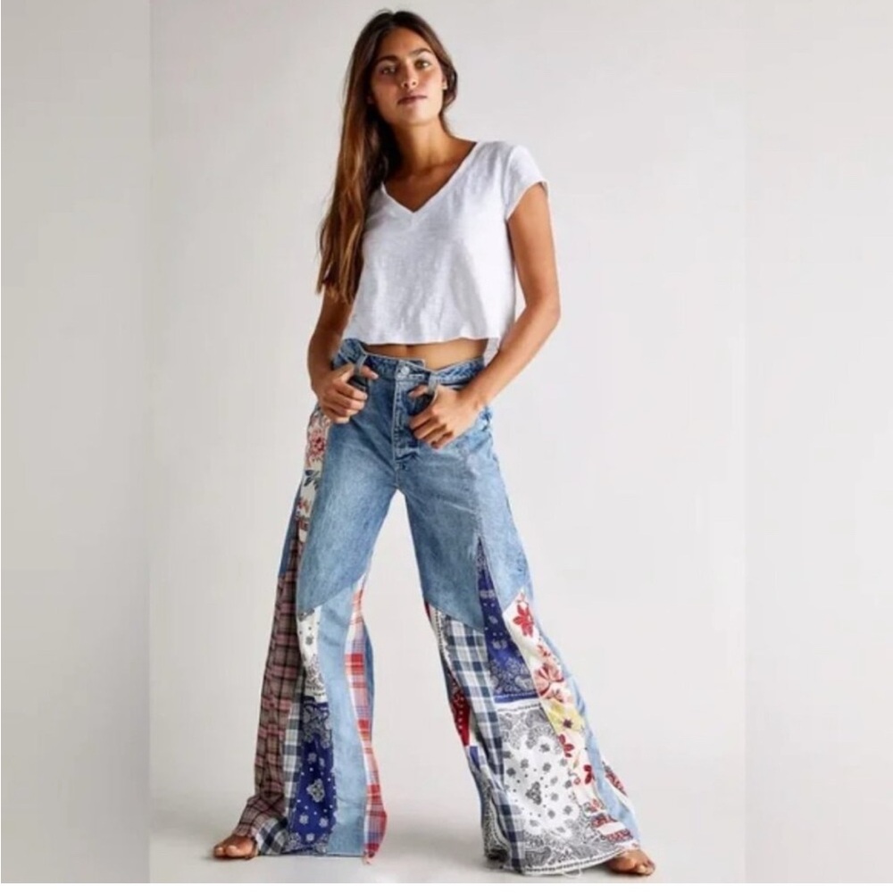 Free People Cortez Pieced Jeans patchwork size 26